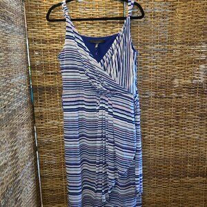 White House Black Market V-Neck Wrap Dress Size 12 Belt Lined Sleeveless Stripe